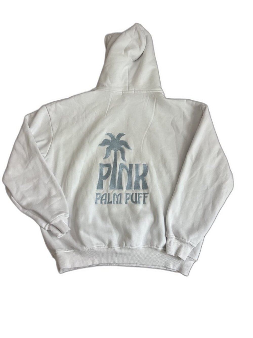 Pink Palm Puff Hoodie White Palm Tree Embroidered Pullover Sweatshirt L